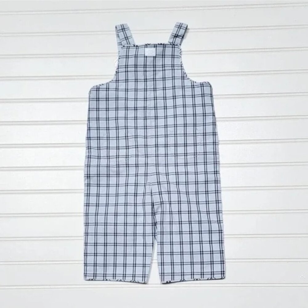 Janie And Jack Layette Plaid Check Light Blue Overalls 6-12mo